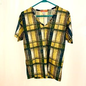 P.O.V. Shirt. Sheer Yellow/Blue Plaid.